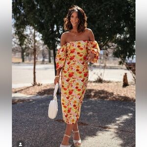 Vici Floral Bodycon Dress with Puff Sleeves